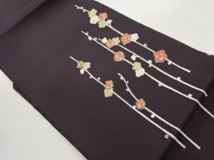 塩瀬金彩金駒刺繍抽象梅模様名古屋帯